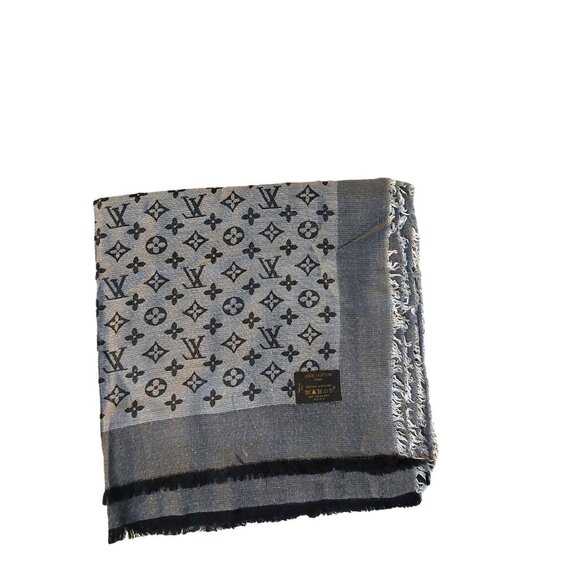 LOUIS VUITTON LV Vintage Grey & Black Monogram Scarf Wrap Scarves - Picture 5 of 6